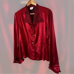 Studio S Sateen Vintage Button-Down Top Size M Red
